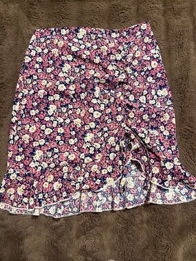 SHEIN Navy Floral Mini Skirt with Pink & White Flowers